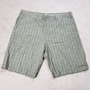 Tommy Bahama Shorts Mens 42 Green Plaid Chino Silk Linen Straight Golf Casual